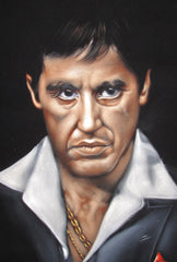 Tony Montana Portrait , Al Pacino, Scarface Original Oil Painting on Black Velvet by Alfredo Rodriguez "ARGO" - #A98