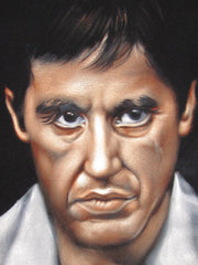 Tony Montana Portrait , Al Pacino, Scarface Original Oil Painting on Black Velvet by Alfredo Rodriguez "ARGO" - #A98