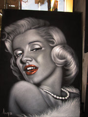 Marilyn Monroe Portrait, Original Oil Painting on Black Velvet by Alfredo Rodriguez "ARGO" - #A99