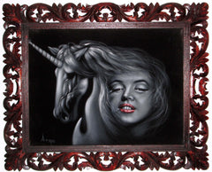 Marilyn Monroe  with Unicorn, Original Oil Painting on Black Velvet by Alfredo Rodriguez "ARGO" - #A9