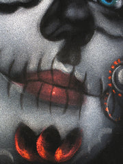 Sugar Skull Girl, Calavera, Día de muertos, Day of the Dead, Original Oil Painting on Black Velvet by Enrique Felix , "Felix" - #F40