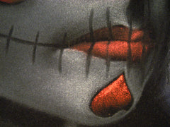 Sugar Skull Girl, Calavera, Día de muertos, Day of the Dead, Original Oil Painting on Black Velvet by Enrique Felix , "Felix" - #F29