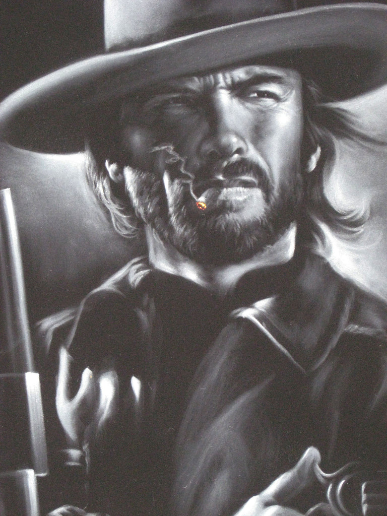 Clint Eastwood portrait, The Outlaw Josey Wales ,  Original Oil Painting on Black Velvet by Enrique Felix , "Felix" - #F48