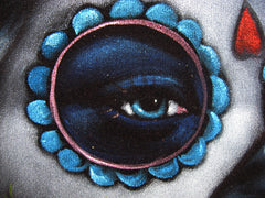 Sugar Skull Girl, Calavera, Día de muertos, Day of the Dead, Original Oil Painting on Black Velvet by Enrique Felix , "Felix" - #F38