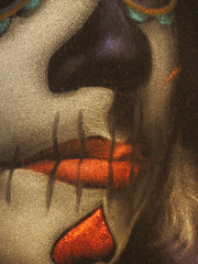 Sugar Skull Girl, Calavera, Día de muertos, Day of the Dead, Original Oil Painting on Black Velvet by Enrique Felix , "Felix" - #F29