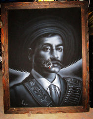 Emiliano Zapata Portrait, Mexican Revolution Leader, Original Oil Painting on Black Velvet by Enrique Felix , "Felix" - #F100