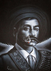 Emiliano Zapata Portrait, Mexican Revolution Leader, Original Oil Painting on Black Velvet by Enrique Felix , "Felix" - #F100