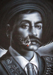 Emiliano Zapata Portrait, Mexican Revolution Leader, Original Oil Painting on Black Velvet by Enrique Felix , "Felix" - #F100