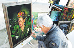 Frida Kahlo Portrait  Original Oil Painting on Black Velvet by Enrique Felix , "Felix" - #F104