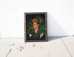 Frida Kahlo Portrait  Original Oil Painting on Black Velvet by Enrique Felix , "Felix" - #F104