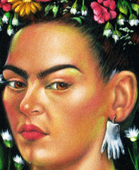 Frida Kahlo Portrait  Original Oil Painting on Black Velvet by Enrique Felix , "Felix" - #F104