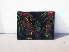 Bob Marley and Skull Smoking,  Original Oil Painting on Black Velvet by Enrique Felix , "Felix" - #F106