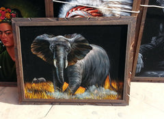 Elephant,  African Elephant, Original Oil Painting on Black Velvet by Enrique Felix , "Felix" - #F108