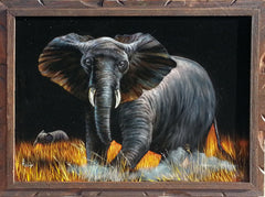 Elephant,  African Elephant, Original Oil Painting on Black Velvet by Enrique Felix , "Felix" - #F108