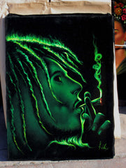 Bob Marley Smoking,  Original Oil Painting on Black Velvet by Enrique Felix , "Felix" - #F114