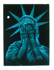 Statue of Liberty Crying, "Liberty in Crisis"  Original Oil Painting on Black Velvet by Enrique Felix , "Felix" - #F126