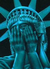 Statue of Liberty Crying, "Liberty in Crisis"  Original Oil Painting on Black Velvet by Enrique Felix , "Felix" - #F126