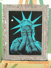 Statue of Liberty Crying, "Liberty in Crisis"  Original Oil Painting on Black Velvet by Enrique Felix , "Felix" - #F126