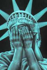 Statue of Liberty Crying, "Liberty in Crisis"  Original Oil Painting on Black Velvet by Enrique Felix , "Felix" - #F126