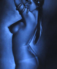 Nude, Sexy Egyptian Playboy Nude in Grey-scale,  Original Oil Painting on Black Velvet by Enrique Felix , "Felix" - #F127