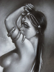 Nude, Sexy Egyptian Playboy Nude in Grey-scale,  Original Oil Painting on Black Velvet by Enrique Felix , "Felix" - #F127