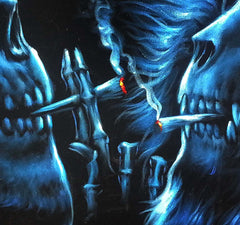Bob Marley and Lion Skull Smoking,  Original Oil Painting on Black Velvet by Enrique Felix , "Felix" - #F129