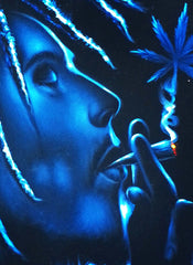 Bob Marley Smoking,  Original Oil Painting on Black Velvet by Enrique Felix , "Felix" - #F130