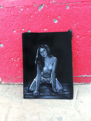 Nude, Sexy Playboy Nude in Grey-scale,  Original Oil Painting on Black Velvet by Enrique Felix , "Felix" - #F131