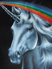 Unicorn,  White magical rainbow Unicorn, Original Oil Painting on Black Velvet by Enrique Felix , "Felix" - #F137