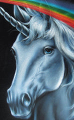 Unicorn,  White magical rainbow Unicorn, Original Oil Painting on Black Velvet by Enrique Felix , "Felix" - #F137