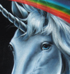 Unicorn,  White magical rainbow Unicorn, Original Oil Painting on Black Velvet by Enrique Felix , "Felix" - #F137