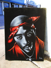 Tupac Amaru Shakur portrait, 2Pac,  Original Oil Painting on Black Velvet by Enrique Felix , "Felix" - #F148