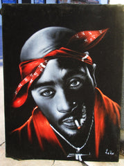 Tupac Amaru Shakur portrait, 2Pac,  Original Oil Painting on Black Velvet by Enrique Felix , "Felix" - #F148
