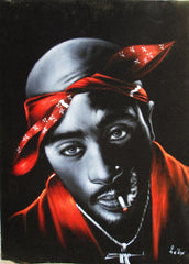 Tupac Amaru Shakur portrait, 2Pac,  Original Oil Painting on Black Velvet by Enrique Felix , "Felix" - #F148