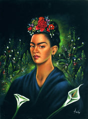 Frida Kahlo Portrait  Original Oil Painting on Black Velvet by Enrique Felix , "Felix" - #F149