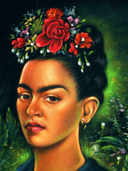 Frida Kahlo Portrait  Original Oil Painting on Black Velvet by Enrique Felix , "Felix" - #F149