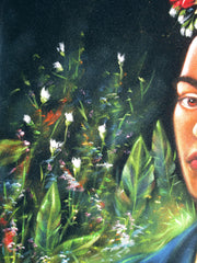 Frida Kahlo Portrait  Original Oil Painting on Black Velvet by Enrique Felix , "Felix" - #F149