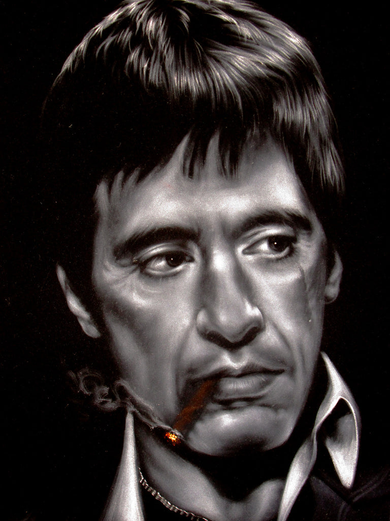 Tony Montana Portrait,  Original Oil Painting on Black Velvet by Enrique Felix , "Felix" - #F150