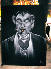 Grandpa Munster (Sam Dracula) portrait, Al Lewis, Original Oil Painting on Black Velvet by Enrique Felix , "Felix" - #F152