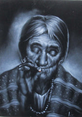 Maria Sabina Portrait, Curandeiro Shaman Witch doctor ,   Original Oil Painting on Black Velvet by Enrique Felix , "Felix" - #F153