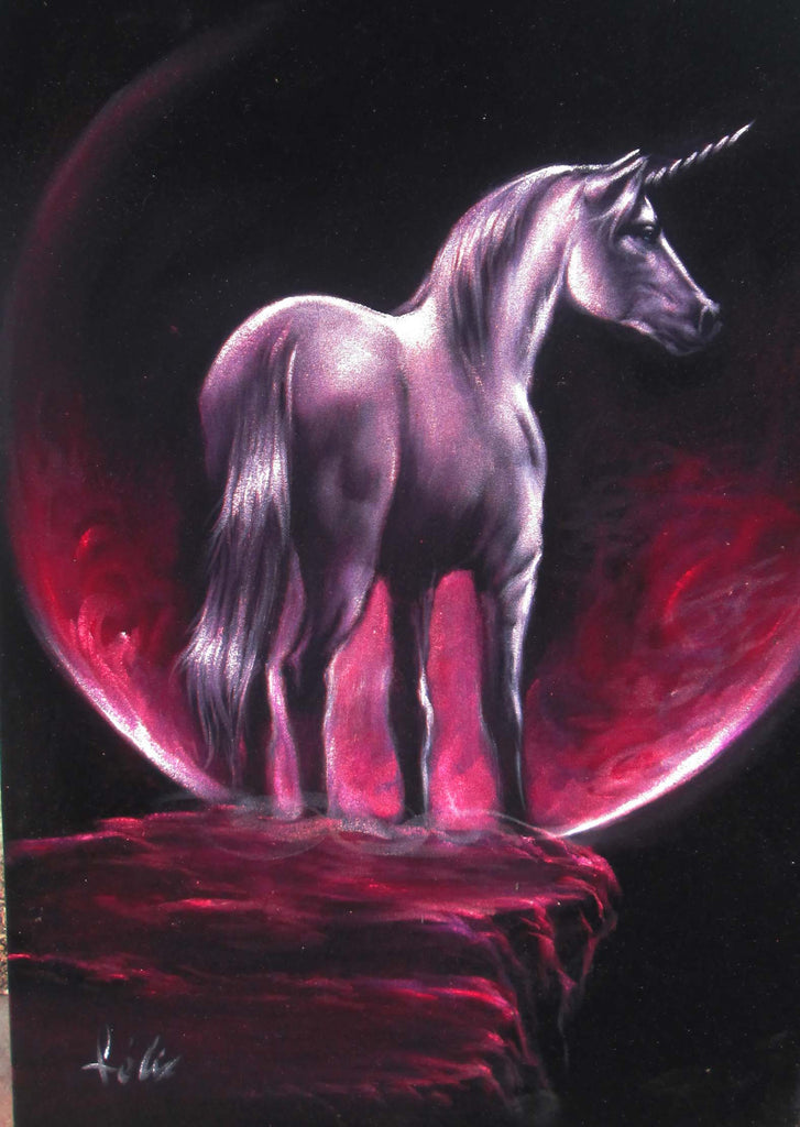 Unicorn,  Original Oil Painting on Black Velvet by Enrique Felix , "Felix" - #F163