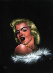 Marilyn Monroe portrait,  Original Oil Painting on Black Velvet by Enrique Felix , "Felix" - #F165