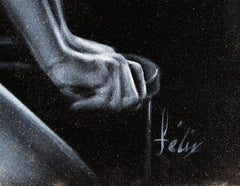 Nude, Sexy Playboy Nude in Grey-scale,  Original Oil Painting on Black Velvet by Enrique Felix , "Felix" - #F167