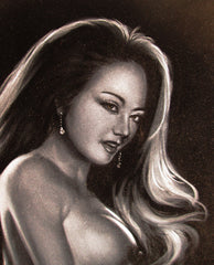 Nude, Sexy Playboy Nude in Grey-scale,  Original Oil Painting on Black Velvet by Enrique Felix , "Felix" - #F167