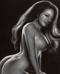Nude, Sexy Playboy Nude in Grey-scale,  Original Oil Painting on Black Velvet by Enrique Felix , "Felix" - #F167