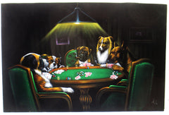 Dogs playing poker,   Original Oil Painting on Black Velvet by Enrique Felix , "Felix" - #F168