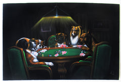 Dogs playing poker,   Original Oil Painting on Black Velvet by Enrique Felix , "Felix" - #F168