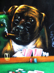 Dogs playing poker,   Original Oil Painting on Black Velvet by Enrique Felix , "Felix" - #F168