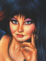 Elvira: Mistress of the Dark,  Original Oil Painting on Black Velvet by Enrique Felix , "Felix" - #F170