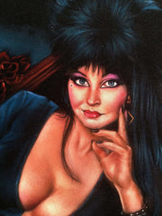 Elvira: Mistress of the Dark,  Original Oil Painting on Black Velvet by Enrique Felix , "Felix" - #F170